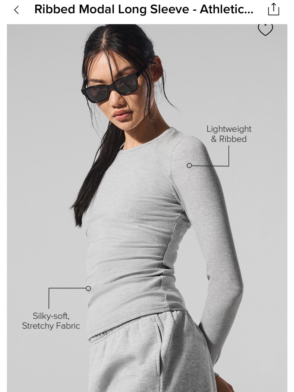 ALO Yoga Light Gray Ribbed Long Sleeve Crew